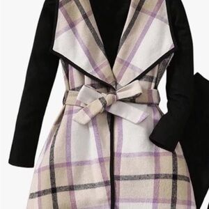 Girls Plaid Vest Coat in Black, Camel & Lavender, Size 11-12